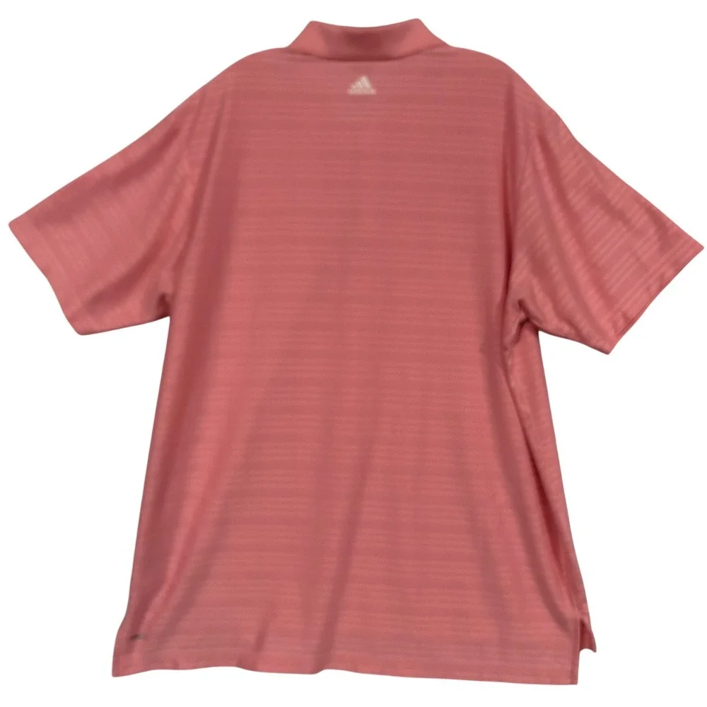 Adidas Golf Mens ClimaCool Polo Shirt Salmon Pink Striped Short Sleeve XL